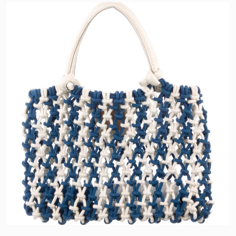 Blue and White Woven Tote Bag - Clare V. Sandy petit